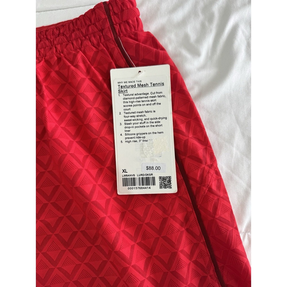 New Lululemon Textured Mesh High-Rise Tennis Skirt Red Size XL Skort Golf Rare - Picture 3 of 11